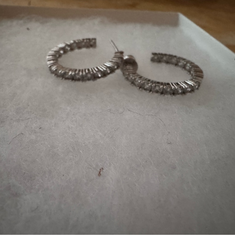 NWT Melinda Maria, Dazzling Silver Crystal Hoop Earrings